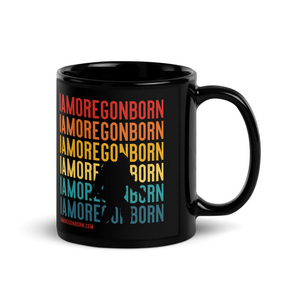 IAMOREGONBORN (Vintage Sunset w/ Bigfoot) - Black Glossy Mug
