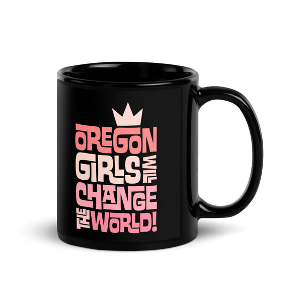 OREGON GIRLS INTERLOCK W/ CROWN - Black Glossy Mug