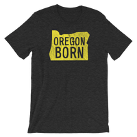 'Oregon Born' Logo in Yellow - Unisex Tee - Oregon Born