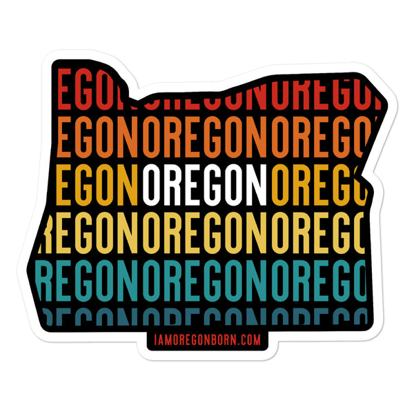 OREGON (Vintage Sunset w/ State Outline) - Bubble-Free Stickers - Oregon Born