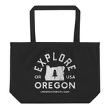 Explore Oregon in White - Large Organic Tote Bag - Oregon Born