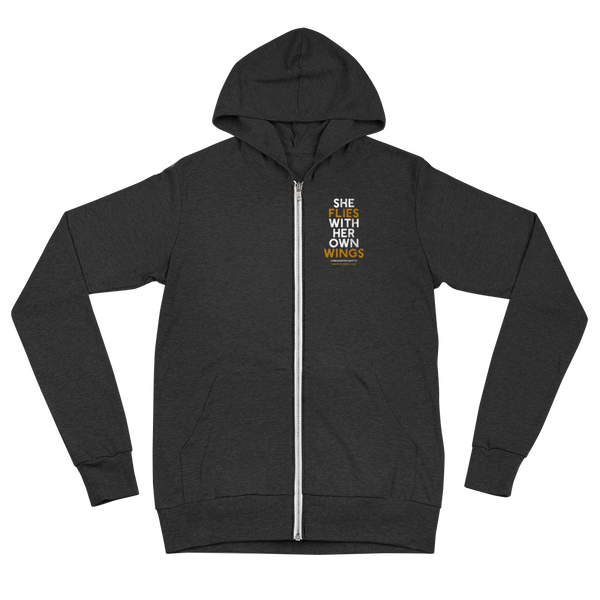 "She Flies" State Motto with Wings - Lightweight Zip Hoodie - Unisex - Oregon Born