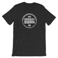 'Oregon Born'  Round Logo in White - Unisex Tee - Oregon Born