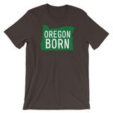 Our Original 'Oregon Born' Logo in Green and White - Unisex Tee - Oregon Born