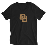 Oregon Born Monogram - GOLD STANDARD - Unisex Short Sleeve V-Neck T-Shirt