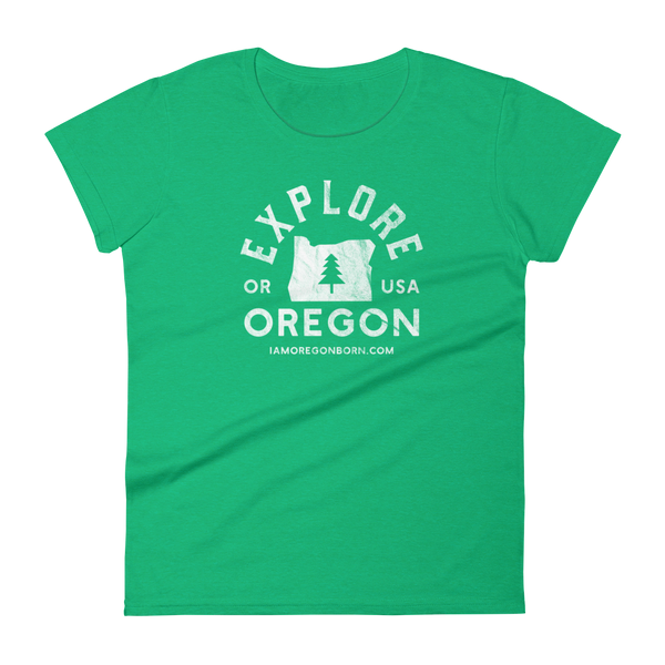 "Explore Oregon" in White - Women's Short Sleeve T-Shirt - Oregon Born