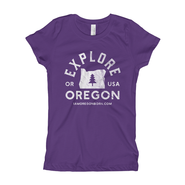 "Explore Oregon" in White - Girl's T-Shirt - Oregon Born