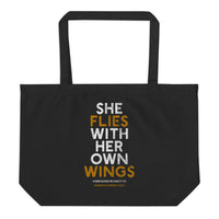 "She Flies" State Motto with Wings (Double Sided) - Large Organic Tote Bag - Oregon Born
