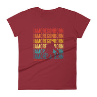 IAMOREGONBORN (Vintage Sunset w/ Bigfoot) - Women's Short Sleeve T-Shirt - Oregon Born