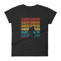 IAMOREGONBORN (Vintage Sunset w/ Bigfoot) - Women's Short Sleeve T-Shirt - Oregon Born