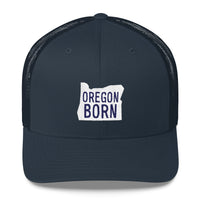 Original 'Oregon Born" Logo Trucker Cap - Navy & White - Oregon Born