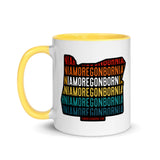 I AM OREGON BORN (Vintage Sunset w/ State Outline) - Mug with Color Inside