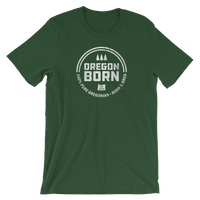 'Oregon Born'  Round Logo in White - Unisex Tee - Oregon Born