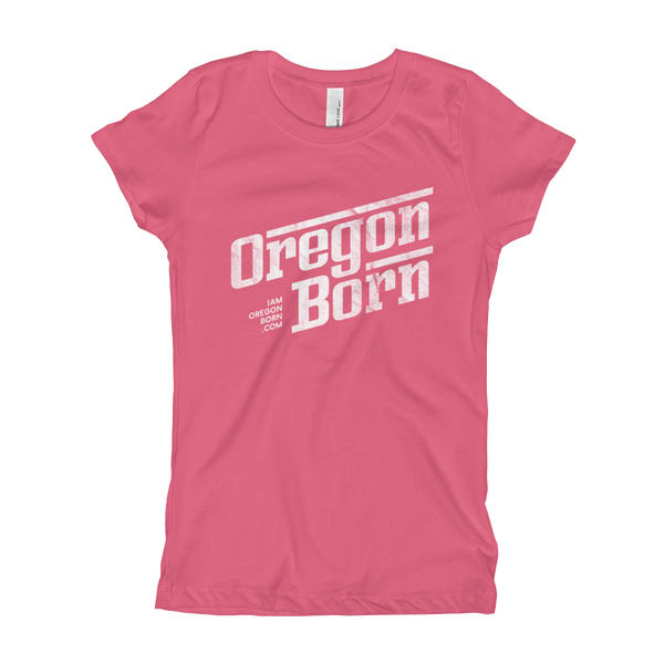 Oregon Born - Retro/Slant in White - Girl's T-Shirt - Oregon Born