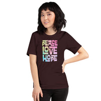 PEACE, LOVE, AND HOPE MULTI - Short-Sleeve Unisex T-Shirt