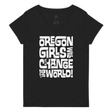 OREGON GIRLS INTERLOCK WHITE - Women’s Recycled V-Neck T-Shirt
