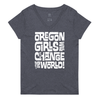 OREGON GIRLS INTERLOCK WHITE - Women’s Recycled V-Neck T-Shirt