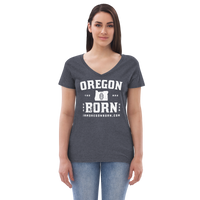 OREGON BORN COLLEGIATE - Women’s Recycled V-Neck T-Shirt